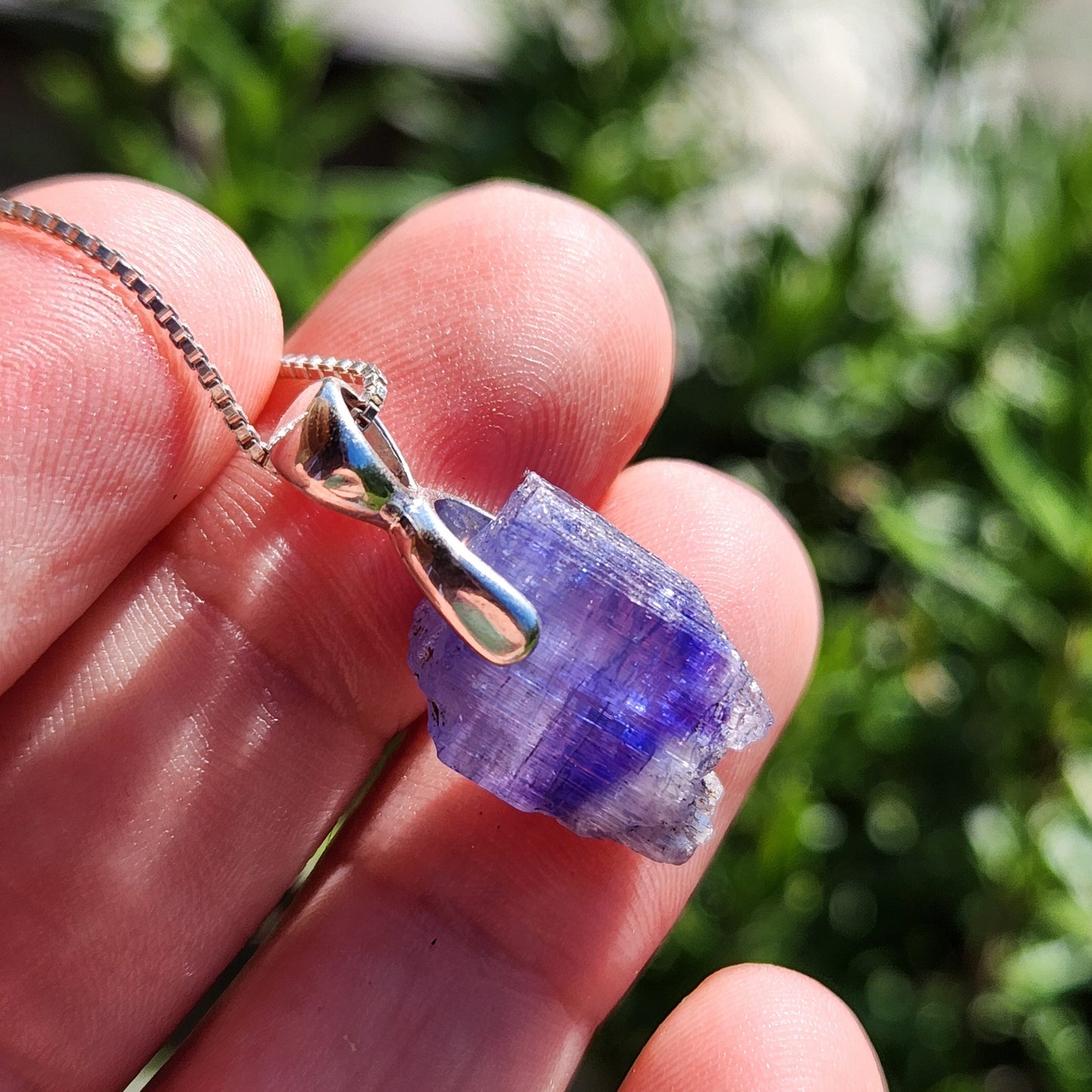 Tanzanite Crystal Pendant, Terminated Sterling Silver Purple Bi Colored Tanzanite Necklace