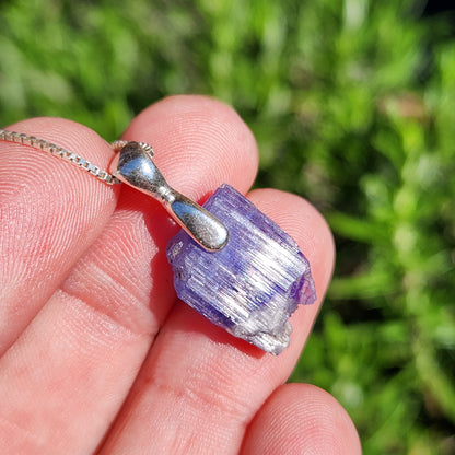 Tanzanite Crystal Pendant, Terminated Sterling Silver Purple Bi Colored Tanzanite Necklace