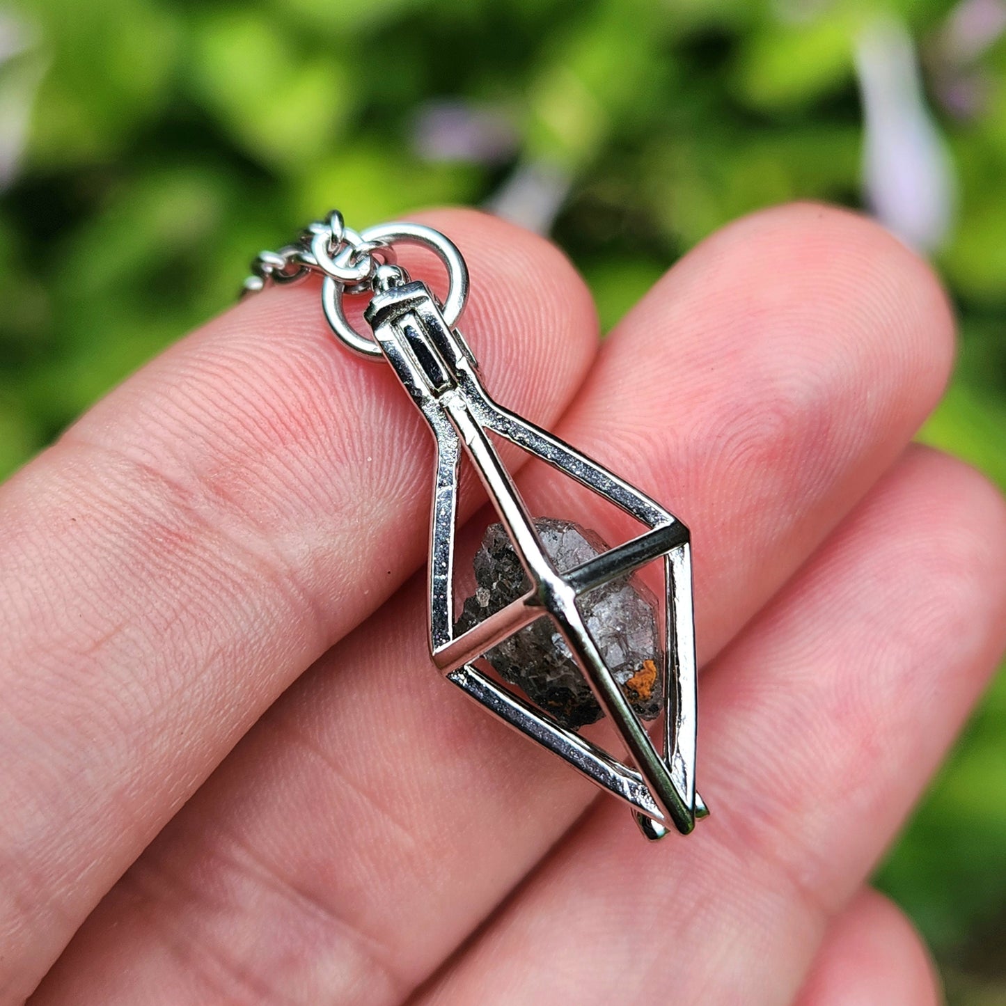 Herkimer Diamond & Anthraxolite Pendant