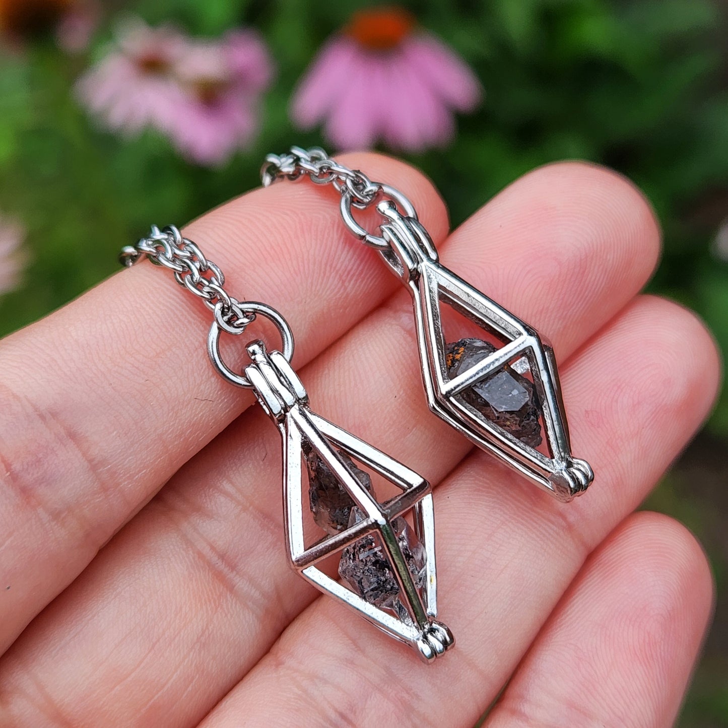 Herkimer Diamond & Anthraxolite Pendant