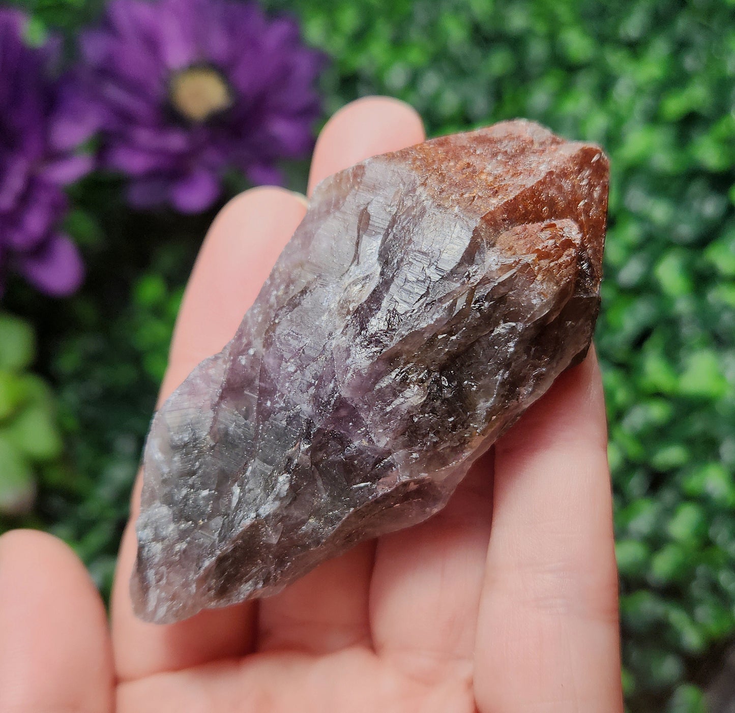 Red Capped Amethyst Crystal, Raw Hematite Amethyst Specimen