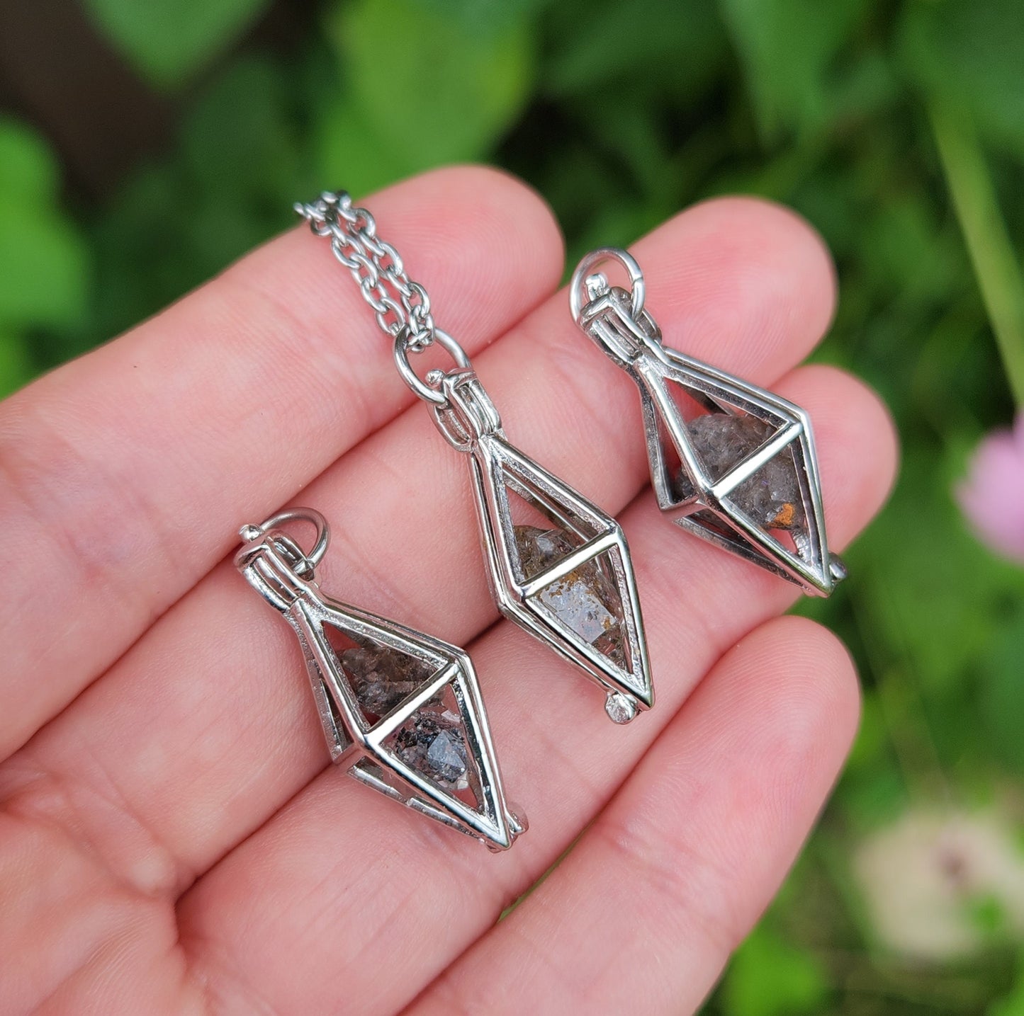 Herkimer Diamond & Anthraxolite Pendant