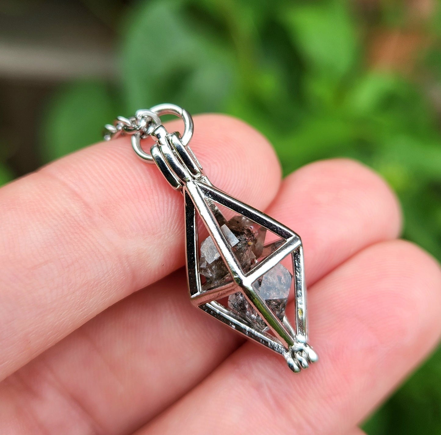 Herkimer Diamond & Anthraxolite Pendant