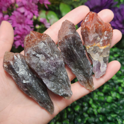 Red Capped Amethyst Crystal, Raw Hematite Amethyst Specimen
