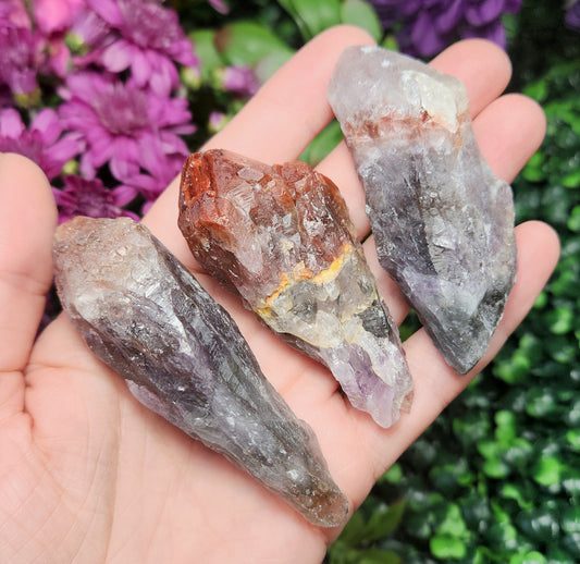 Red Capped Amethyst Crystal, Raw Hematite Amethyst Specimen