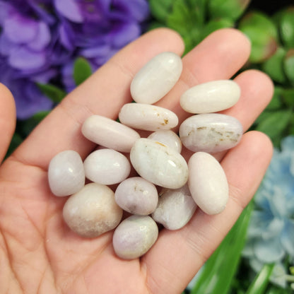 White Kunzite Tumbled Stone: Natural Spodumene Crystal, Polished Spodumene Specimens from Brazil