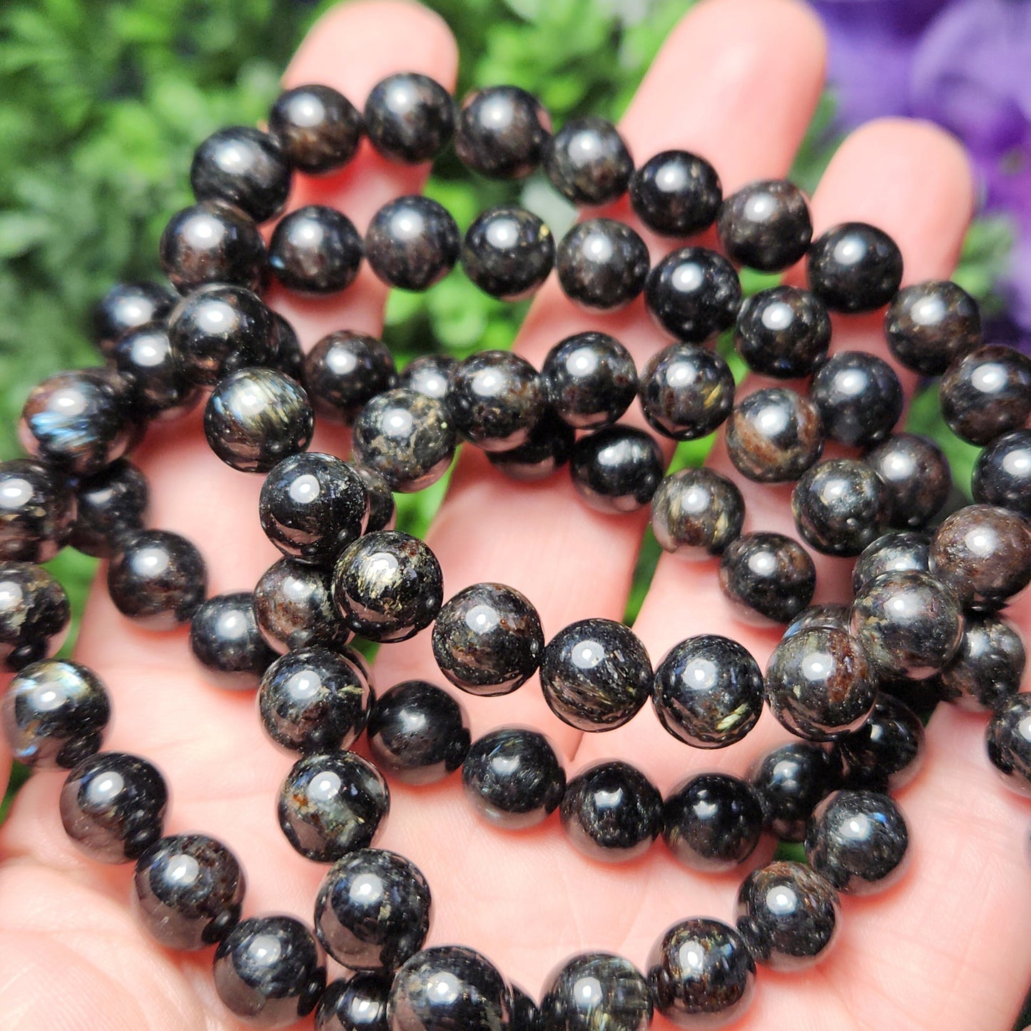 Nuummite Crystal Bracelet, Nuummite Beaded Gemstone Bracelet, Nuummite Jewelry, Coppernite Crystal