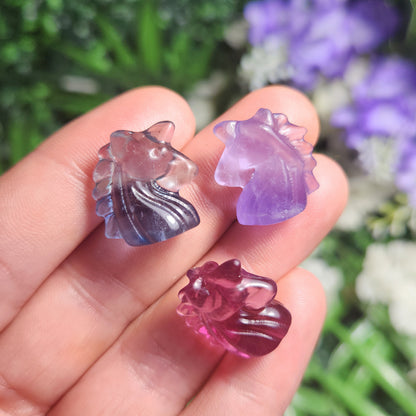 Mini Crystal Unicorn Gemstone Carving, Miniature Rainbow Fluorite Crystal Carving