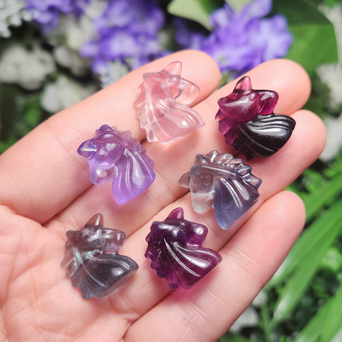 Mini Crystal Unicorn Gemstone Carving, Miniature Rainbow Fluorite Crystal Carving