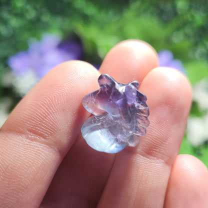 Mini Crystal Unicorn Gemstone Carving, Miniature Rainbow Fluorite Crystal Carving