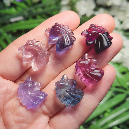Mini Crystal Unicorn Gemstone Carving, Miniature Rainbow Fluorite Crystal Carving