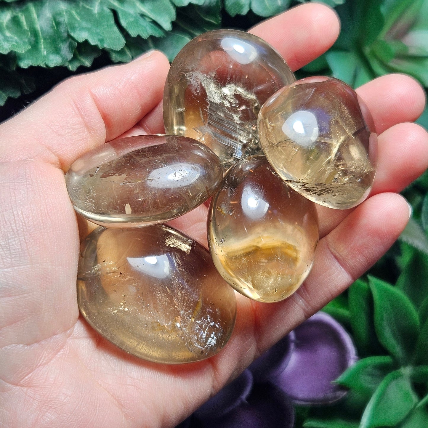 Natural Citrine Palm Stone, Smoky Citrine Palm Stone