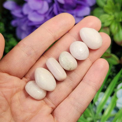 White Kunzite Tumbled Stone: Natural Spodumene Crystal, Polished Spodumene Specimens from Brazil