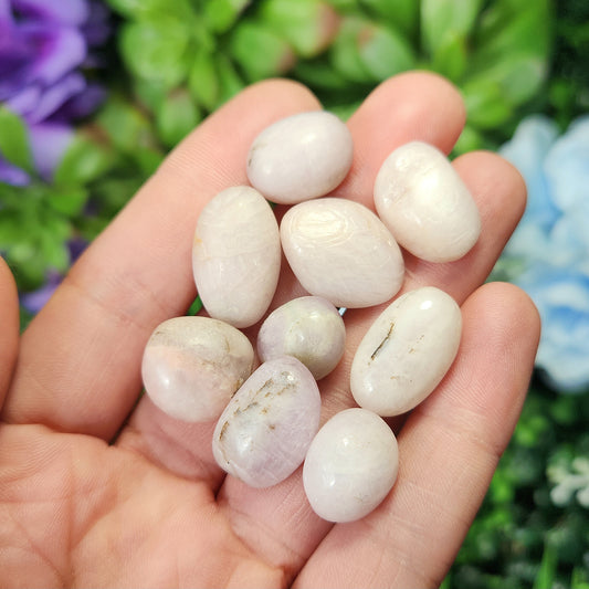 White Kunzite Tumbled Stone: Natural Spodumene Crystal, Polished Spodumene Specimens from Brazil