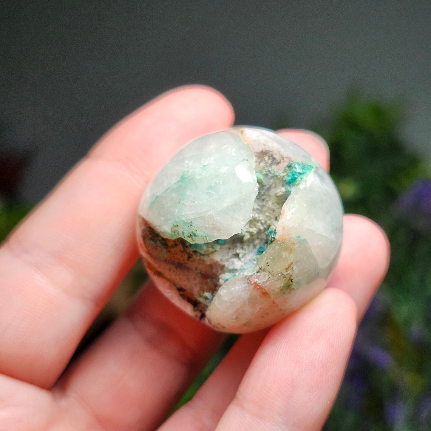 Chrysocolla in Quartz Sphere