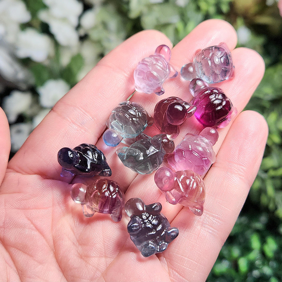 Mini Turtle Gemstone Carving, Rainbow Fluorite Crystal Carving (20x15mm)