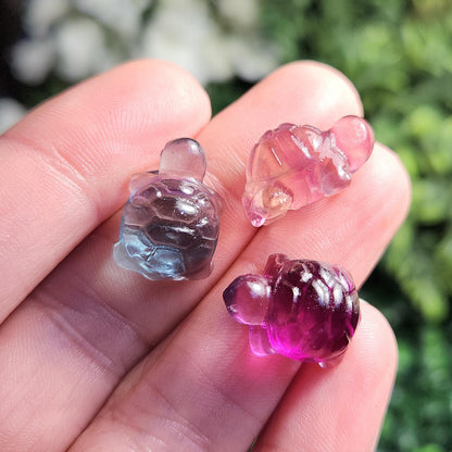 Mini Turtle Gemstone Carving, Rainbow Fluorite Crystal Carving (20x15mm)