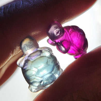 Mini Turtle Gemstone Carving, Rainbow Fluorite Crystal Carving (20x15mm)