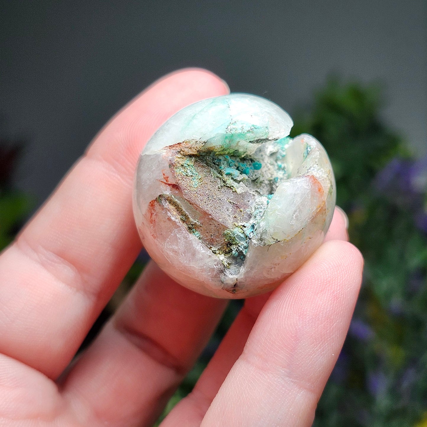 Chrysocolla in Quartz Sphere