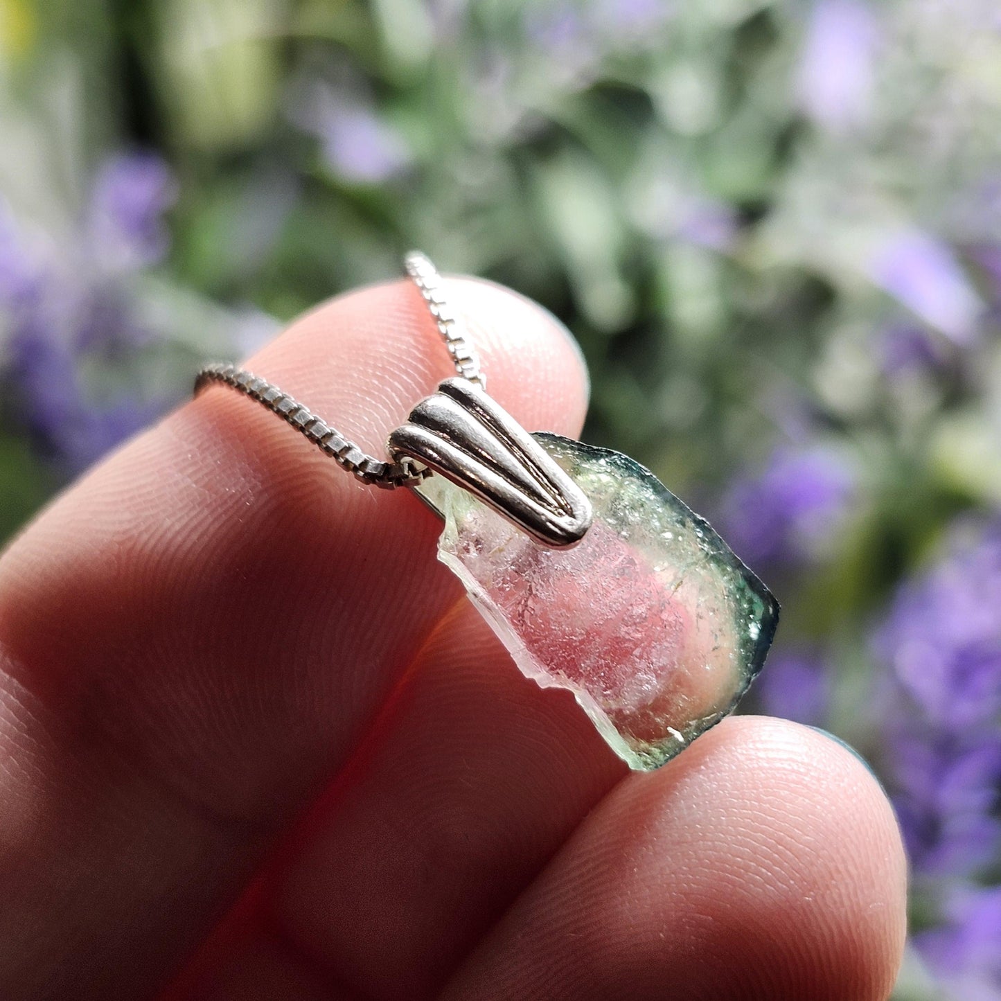 Watermelon Tourmaline Pendant, Sterling Silver Tourmaline Jewelry