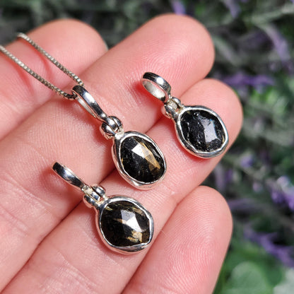 Greenland Nuummite Sterling Silver Pendant: Rare Authentic Nuummite Crystal Jewelry