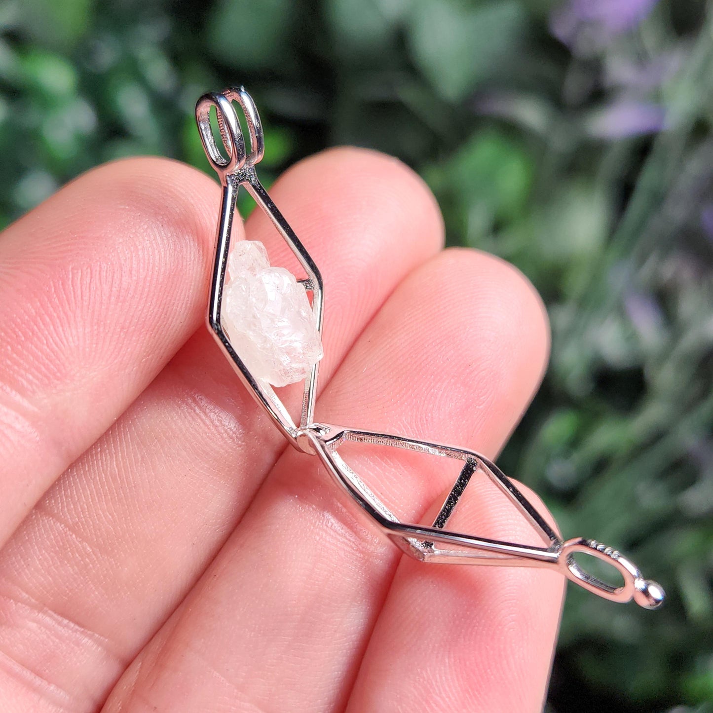 Sterling Silver Phenacite Pendant: Nigerian Crystal Cage Necklace