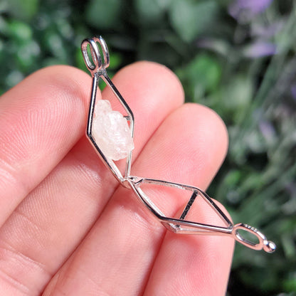 Sterling Silver Phenacite Pendant: Nigerian Crystal Cage Necklace