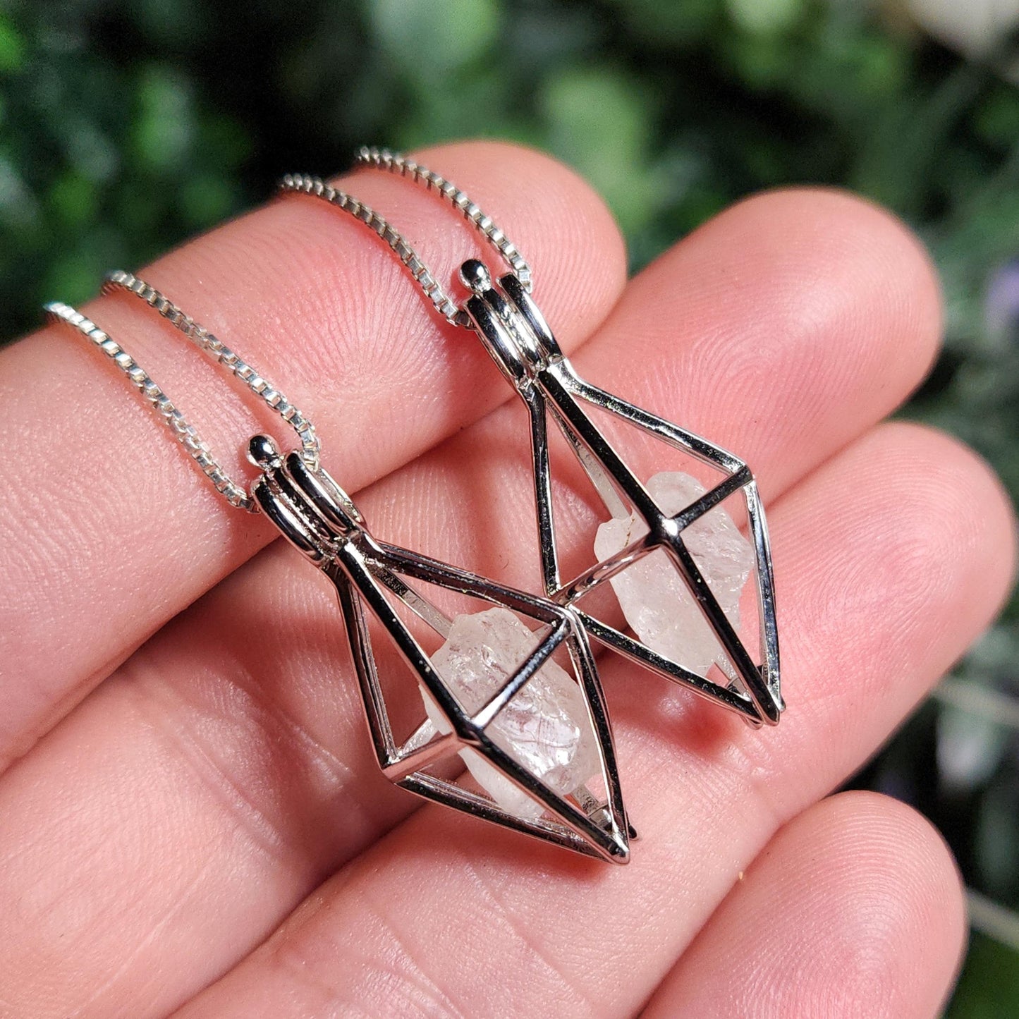 Sterling Silver Phenacite Pendant: Nigerian Crystal Cage Necklace