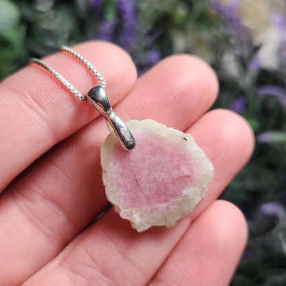 Watermelon Tourmaline Sterling Silver Pendant, Tourmaline Crystal Necklace