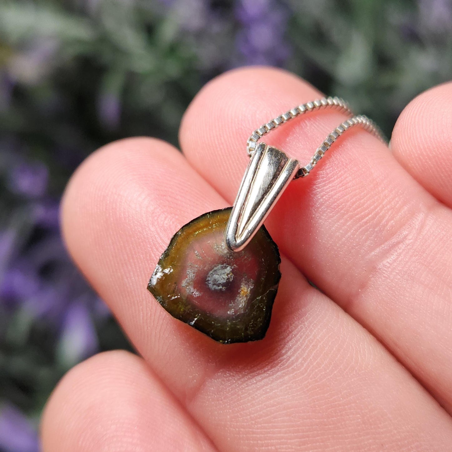 Watermelon Tourmaline Slice Pendant