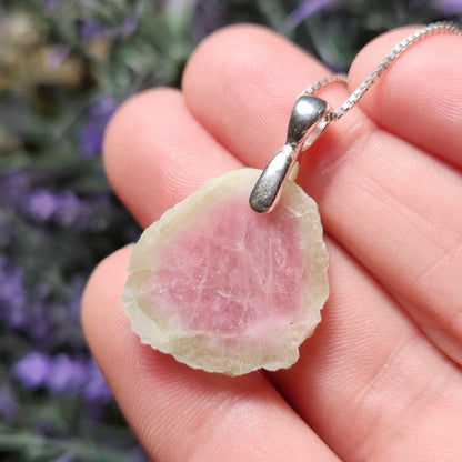 Watermelon Tourmaline Sterling Silver Pendant, Tourmaline Crystal Necklace