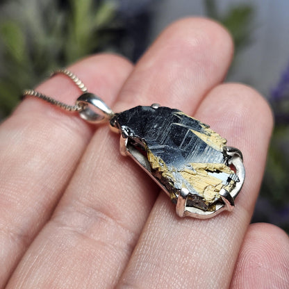 Hematite & Rutile Star Crystal Pendant, Hematite Rutile Crystal Necklace