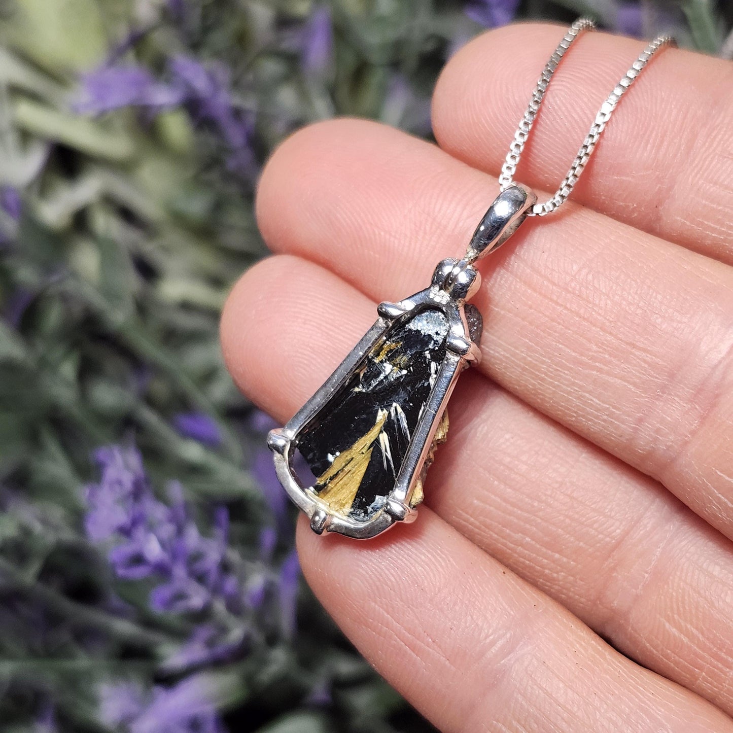 Hematite & Rutile Star Crystal Pendant, Hematite Rutile Crystal Necklace