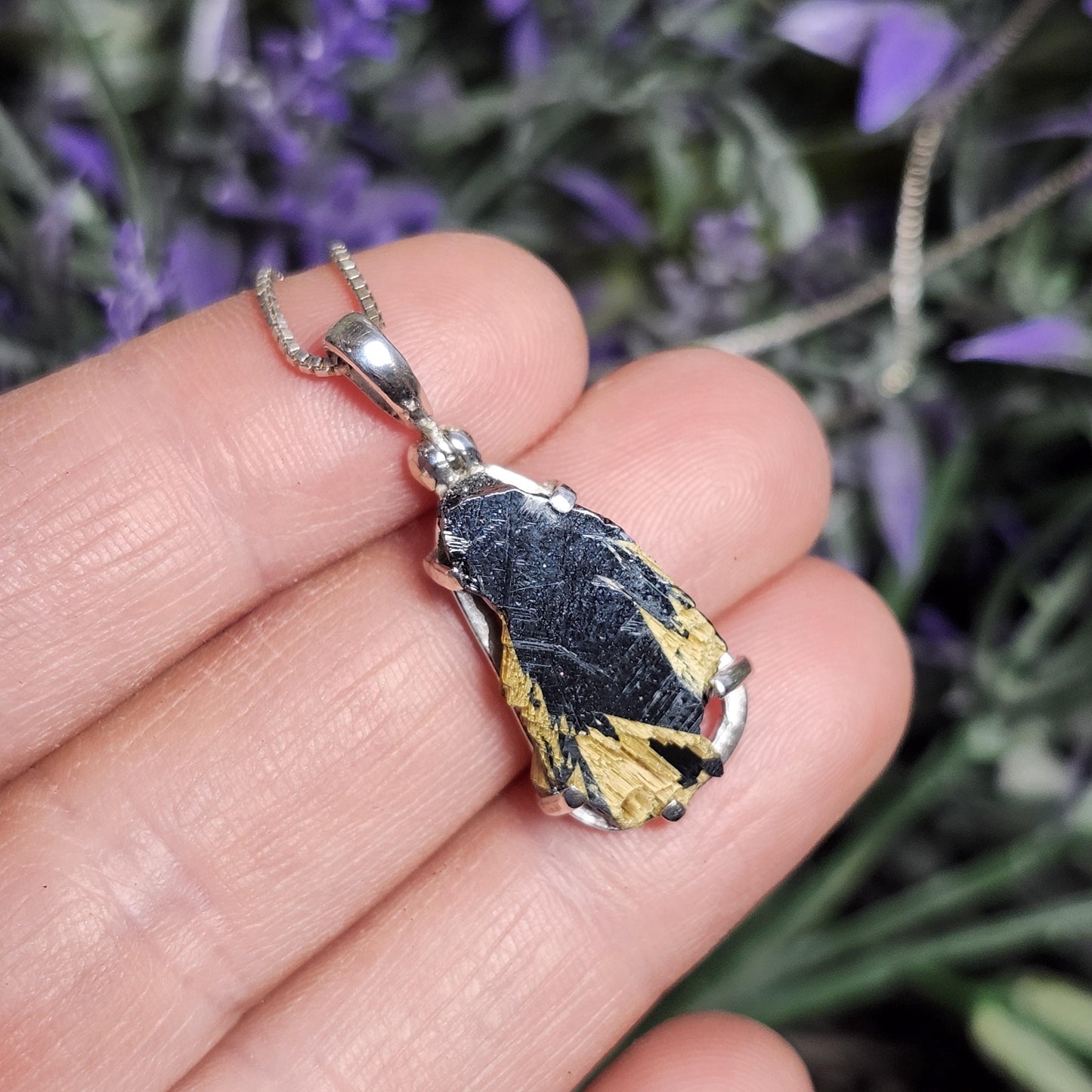 Hematite & Rutile Star Crystal Pendant, Hematite Rutile Crystal Necklace