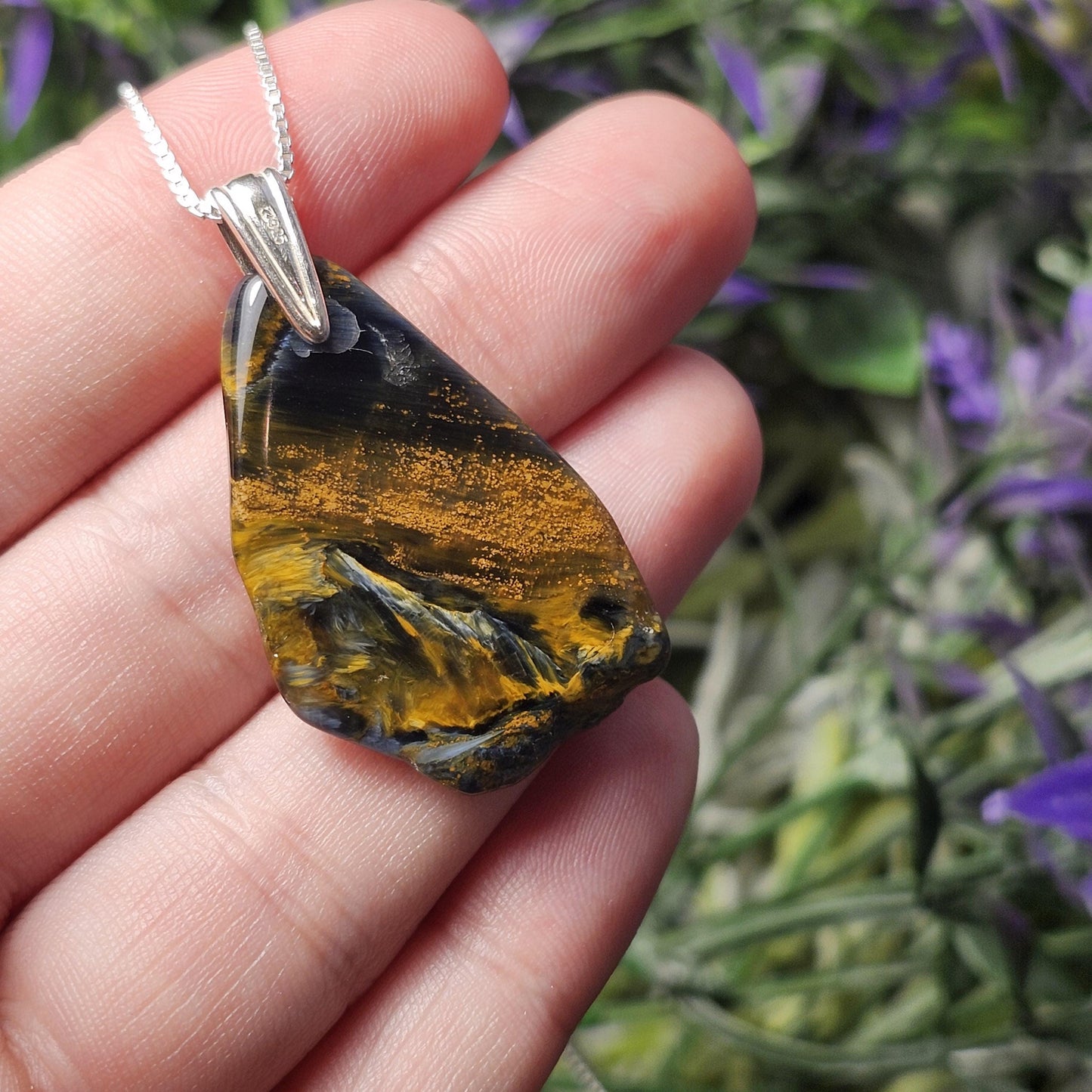 Pietersite Crystal Pendant, Namibian Pietersite Sterling Silver Necklace