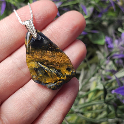 Pietersite Crystal Pendant, Namibian Pietersite Sterling Silver Necklace