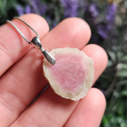 Watermelon Tourmaline Sterling Silver Pendant, Tourmaline Crystal Necklace