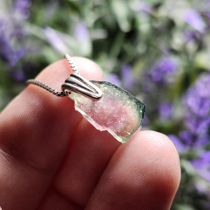 Watermelon Tourmaline Pendant, Sterling Silver Tourmaline Jewelry