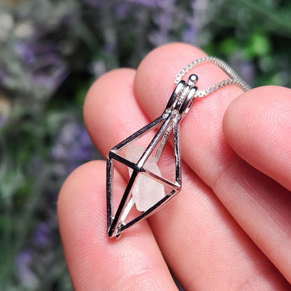 Sterling Silver Phenacite Pendant: Nigerian Crystal Cage Necklace