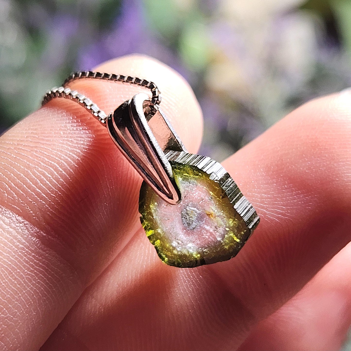 Watermelon Tourmaline Slice Pendant