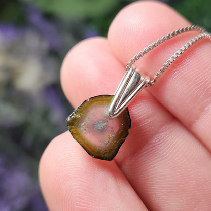 Watermelon Tourmaline Slice Pendant