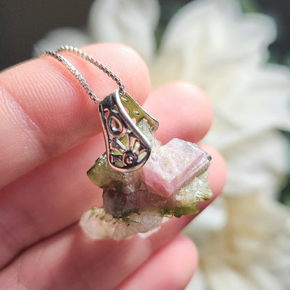 Watermelon Tourmaline & Quartz Pendant