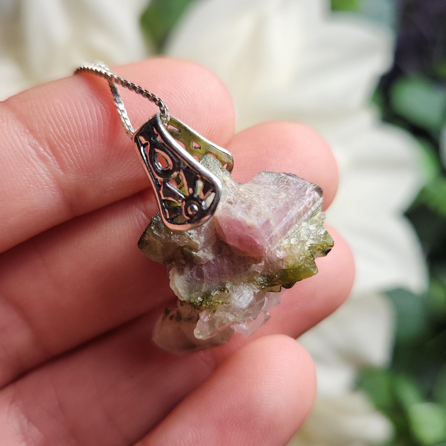 Watermelon Tourmaline & Quartz Pendant