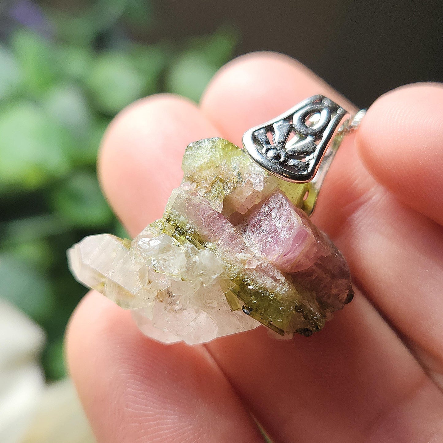 Watermelon Tourmaline & Quartz Pendant