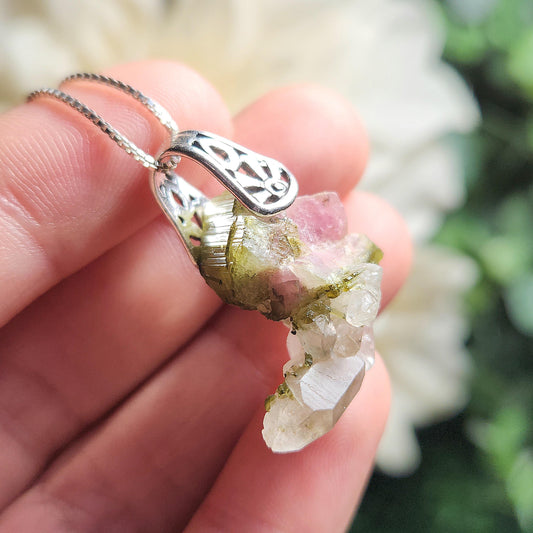 Watermelon Tourmaline & Quartz Pendant