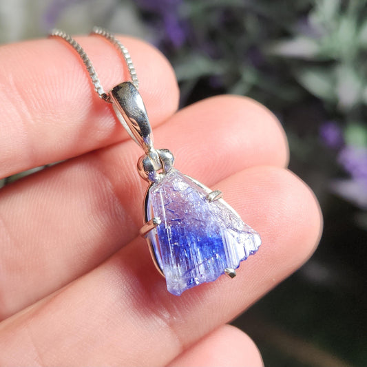 Tanzanite Crystal Pendant, Sterling Silver Handmade Necklace