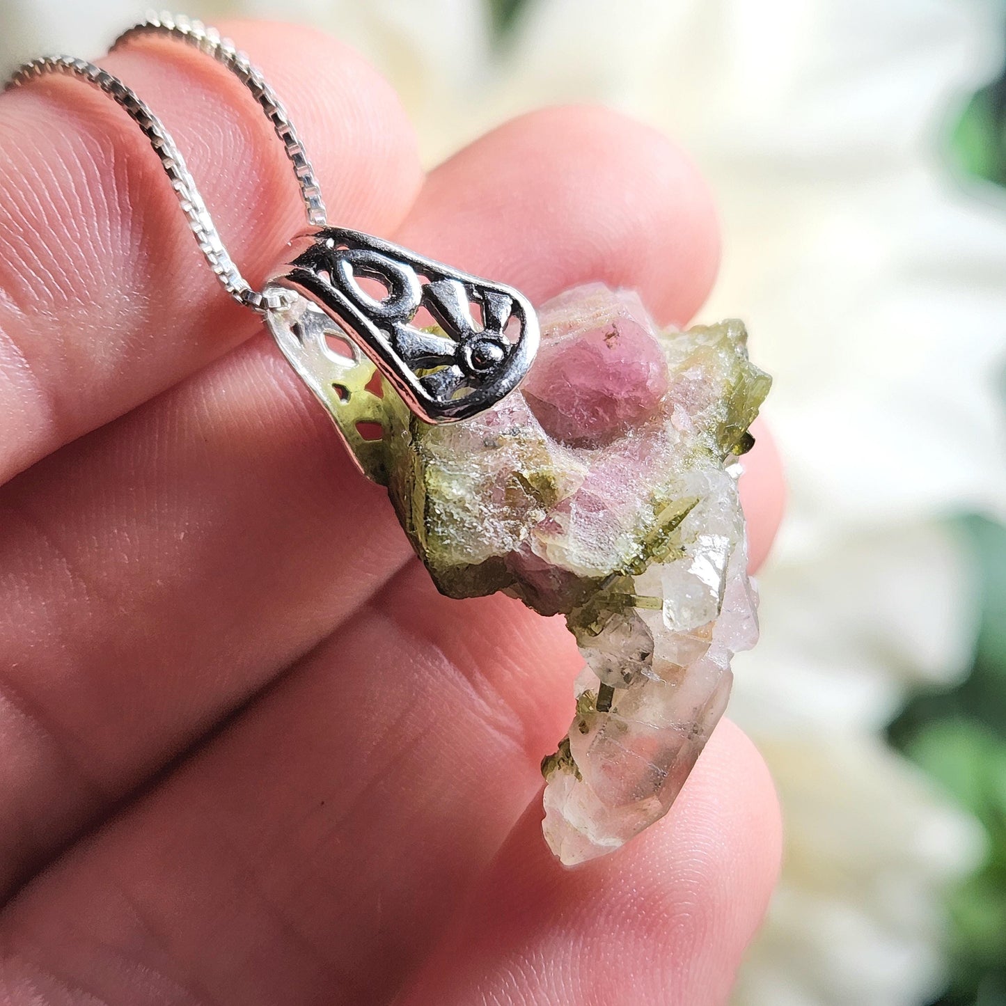Watermelon Tourmaline & Quartz Pendant
