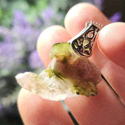 Watermelon Tourmaline & Quartz Pendant