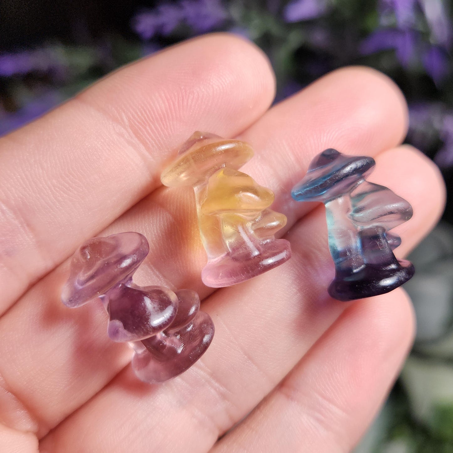 Fluorite Mushroom Carving, Tiny Crystal Mushroom