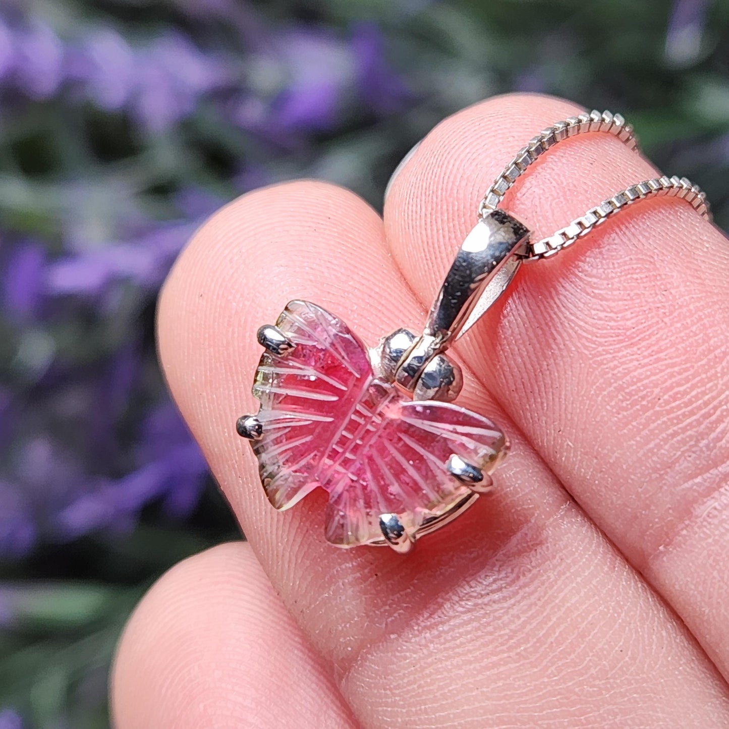 Watermelon Tourmaline Butterfly Pendant